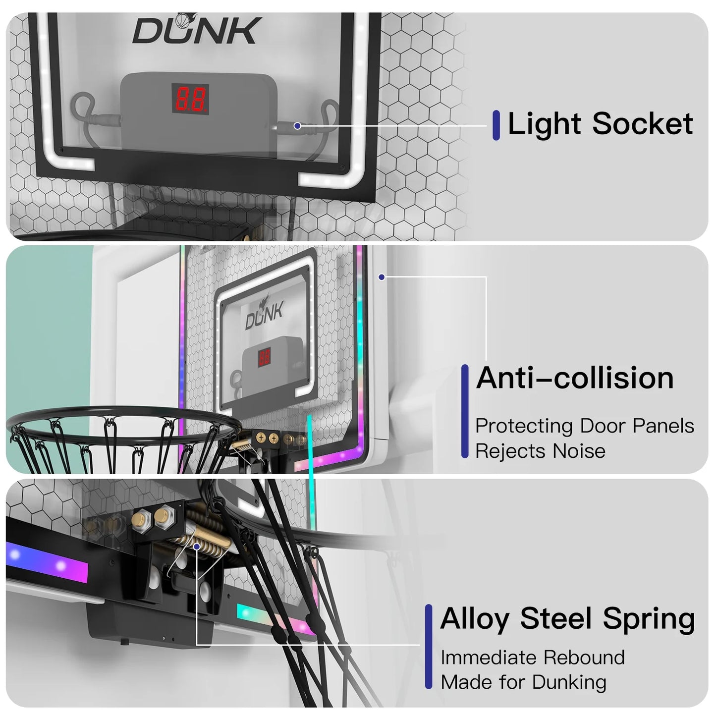 LED Lights Easy Install Toy Sports Equipment with Basketball Hoop, Multicolor