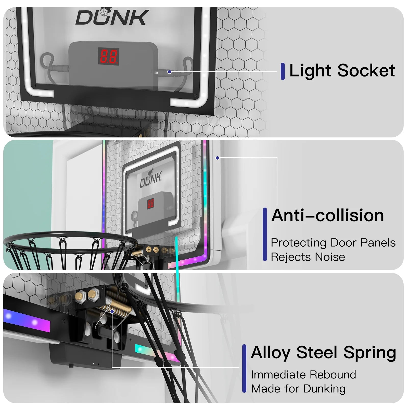 LED Lights Easy Install Toy Sports Equipment with Basketball Hoop, Multicolor