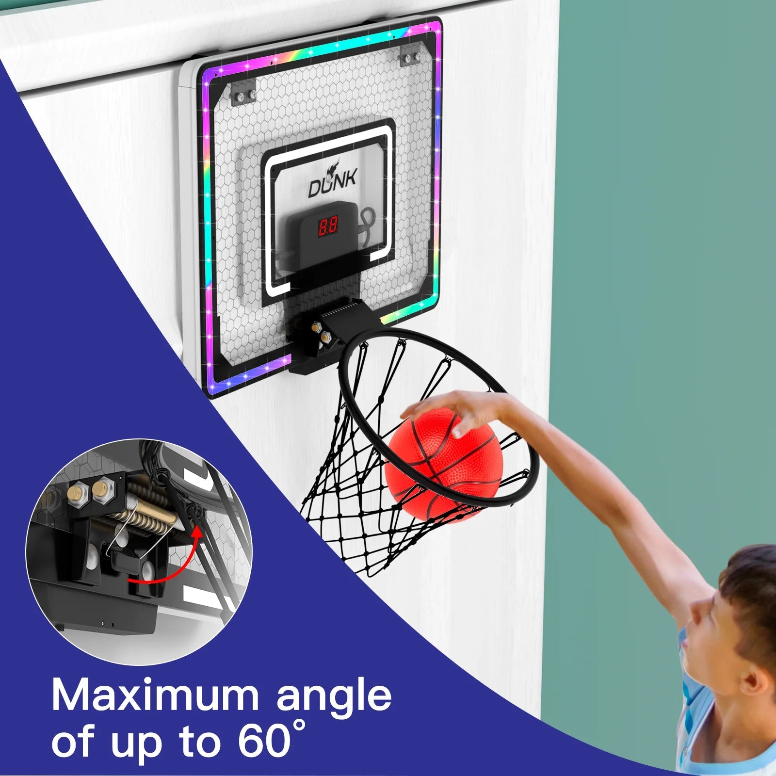 LED Lights Easy Install Toy Sports Equipment with Basketball Hoop, Multicolor