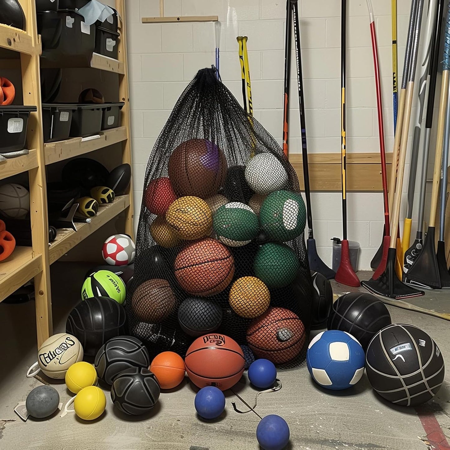 Heavy Duty Mesh Ball Net Bag(10-12Balls),Basketball and Soccer Mesh Net Bag,Mesh Equipment Bags for Sports,Extra Large Mesh Ball Bags Drawstring for Coaches,Gym Ball Net Storage Bag(2Pcs)