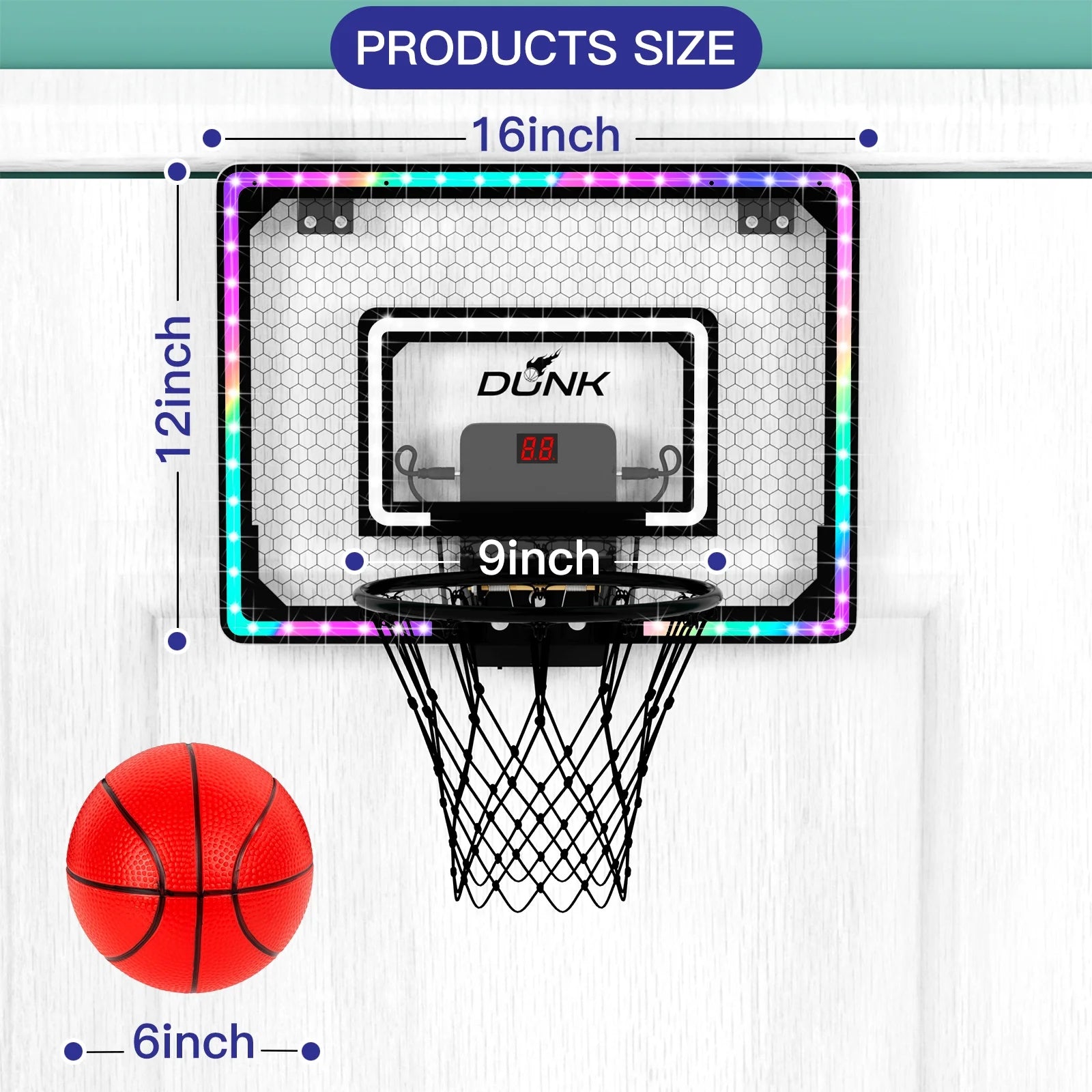 LED Lights Easy Install Toy Sports Equipment with Basketball Hoop, Multicolor