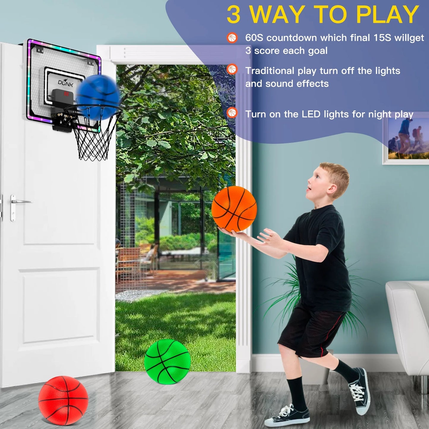 LED Lights Easy Install Toy Sports Equipment with Basketball Hoop, Multicolor