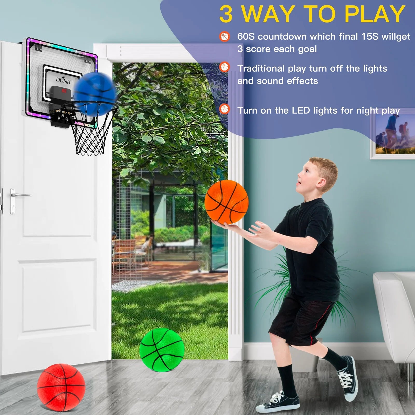 LED Lights Easy Install Toy Sports Equipment with Basketball Hoop, Multicolor